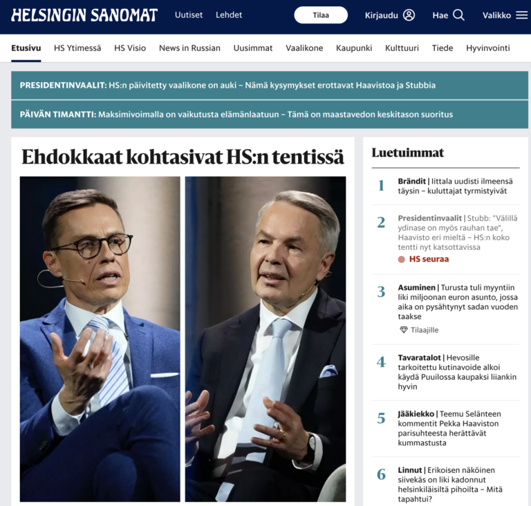 HS:n presidentinvaalitentti: Stubb pitäytyisi kansalliskielissä, Haavisto voisi lisätä uudenvuodenpuheeseensa englanninkielisen osuuden